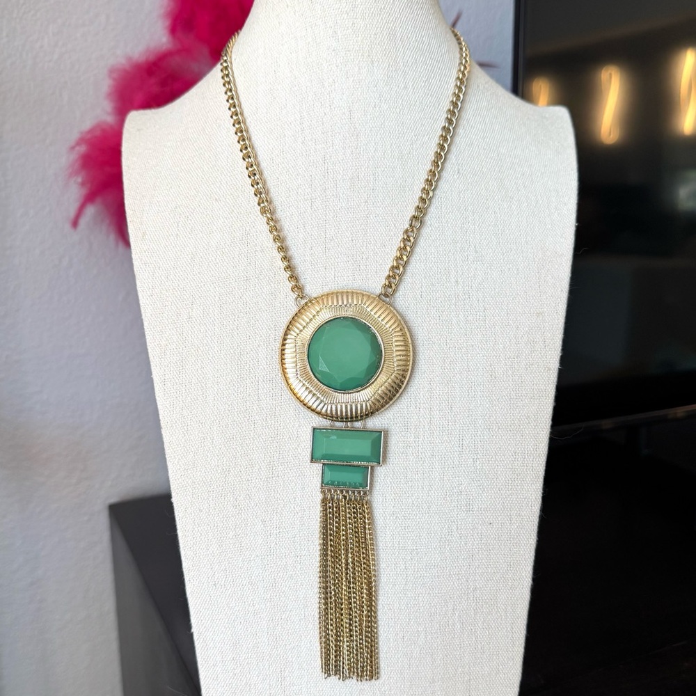 Vintage Gold and Green Mod Pendant Necklace